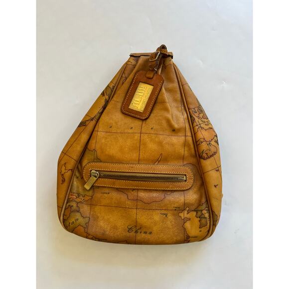 Alviero Martini Map Leather First Class Shoulder Sling Travel Bag - Picture 1 of 16